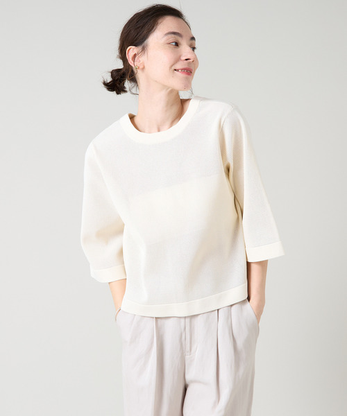 Liesse（リエス）の「メッシュ編みニットトップス（ニット/セーター・レディース・ネイビー/イエロー/アイボリー・FREE）」の2枚目の写真