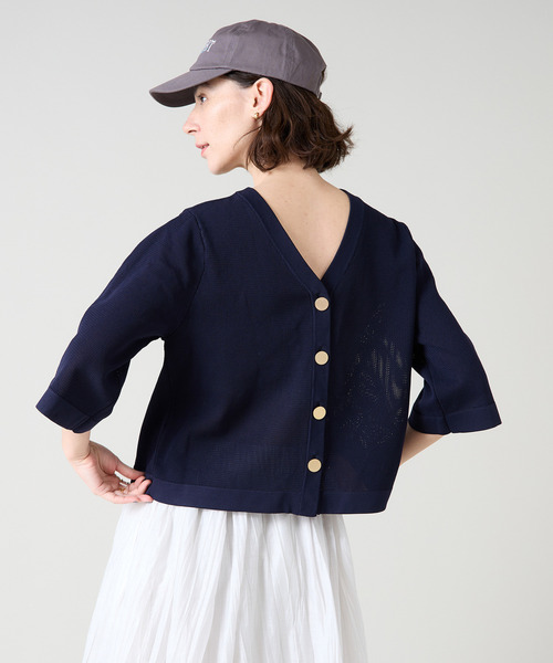 Liesse（リエス）の「メッシュ編みニットトップス（ニット/セーター・レディース・ネイビー/イエロー/アイボリー・FREE）」の6枚目の写真