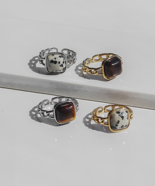 abaskdesign(アバスクデザイン)の「金属アレルギー対応 天然石スクエアリング(リング・レディース・シルバー/シルバー系その他/ゴールド/ゴールド系その他・15号)」の4枚目の写真