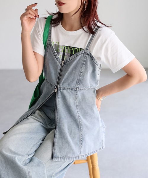 Riberry(リベリー)の「ダブルジップデニムペプラムビスチェ/キャミ(キャミソール・レディース・ブラック/ブルー・MEDIUM)」の4枚目の写真