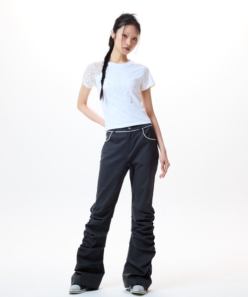 LUVISTRUE（ラヴイズトゥルー）の「IM FRILL SHIRRING PANTS（その他パンツ・レディース・チャコールグレー/ブラック・MEDIUM/SMALL）」の9枚目の写真