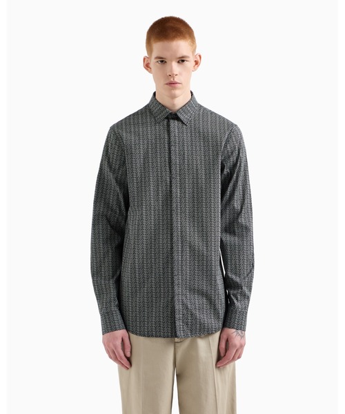 ARMANI EXCHANGE(アルマーニエクスチェンジ)の「【A|X アルマーニ エクスチェンジ】オールオーバーロゴ 長袖シャツ/SLIM(シャツ/ブラウス・メンズ・ホワイト系2/ブラック系1/ブラック/オフホワイト・X-LARGE/LARGE/MEDIUM/SMALL/X-SMALL/XX-LARGE)」の4枚目の写真