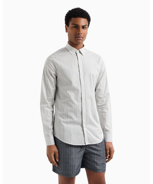 ARMANI EXCHANGE(アルマーニエクスチェンジ)の「【A|X アルマーニ エクスチェンジ】オールオーバーロゴ 長袖シャツ/SLIM(シャツ/ブラウス・メンズ・ホワイト系2/ブラック系1/ブラック/オフホワイト・X-LARGE/LARGE/MEDIUM/SMALL/X-SMALL/XX-LARGE)」の5枚目の写真