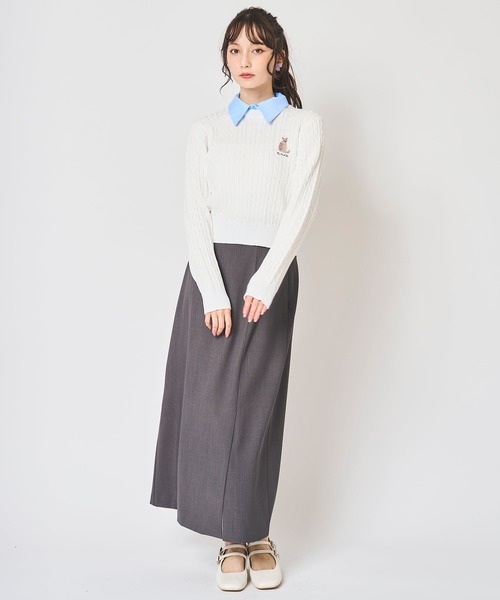 31 Sons de mode(トランテアン ソン ドゥ モード)の「ネコ刺繍襟付きケーブルニット(ニット/セーター・レディース・オフホワイト/イエロー/ネイビー/レッド・フリー)」の18枚目の写真