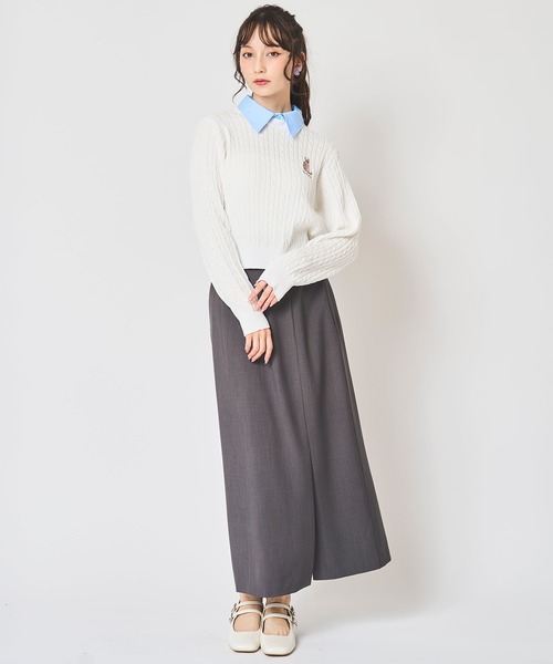 31 Sons de mode(トランテアン ソン ドゥ モード)の「ネコ刺繍襟付きケーブルニット(ニット/セーター・レディース・オフホワイト/イエロー/ネイビー/レッド・フリー)」の19枚目の写真