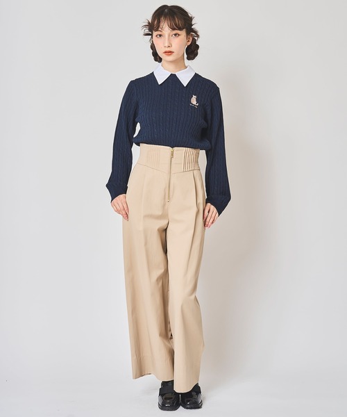 31 Sons de mode(トランテアン ソン ドゥ モード)の「ネコ刺繍襟付きケーブルニット(ニット/セーター・レディース・オフホワイト/イエロー/ネイビー/レッド・フリー)」の21枚目の写真