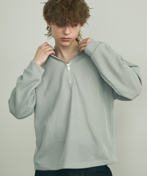 Oversized half-zip безворотниковый трикотажный свитер — оверсайз свитер с полузастёжкой