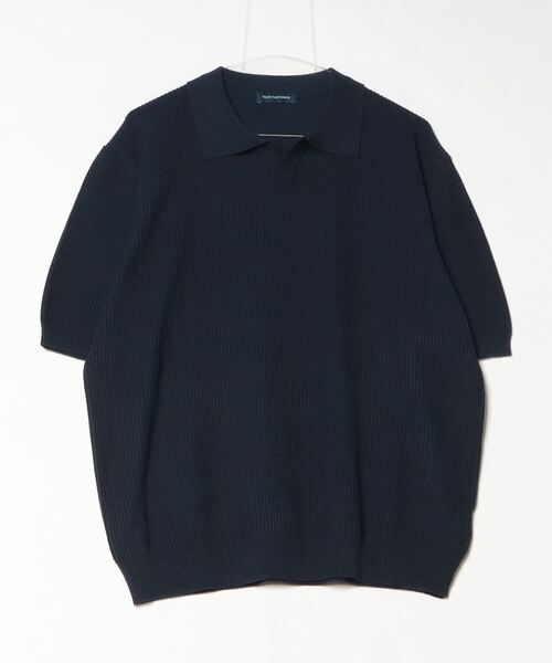 ジョンスメドレー／スキッパーポロシャツ／ネイビー／XS TRANS CONTINENTS スキッパーニットBIZポロシャツ ブラック