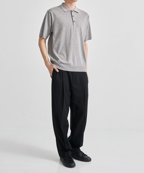 【中古】エイトン ATON サンプル品 ニットポロシャツ カットソー 06 グレー /CX ■OS ■SH メンズ ATON / エイトン】COTTON WASHI KNIT HALF SLEEVE POLO SWEATER