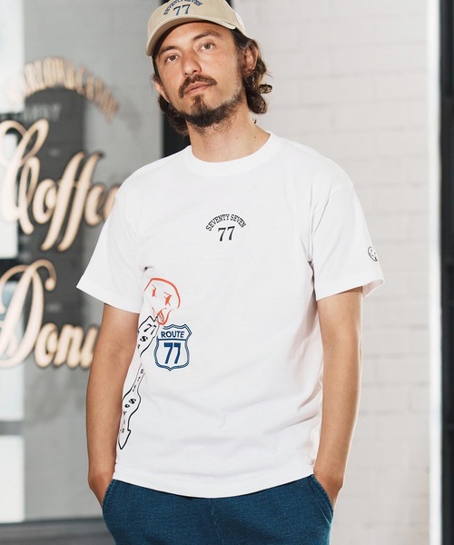 seventy seven(セブンティセブン)の「mt9671-middle onz S-S t-shirts (77mix) Tシャツ(Tシャツ/カットソー・メンズ・ホワイト/ブラック/ヘザーグレー・S/M/L/XL)」の2枚目の写真