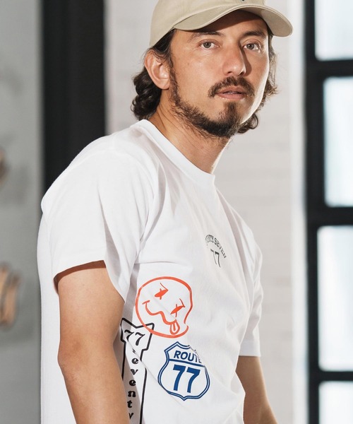 seventy seven(セブンティセブン)の「mt9671-middle onz S-S t-shirts (77mix) Tシャツ(Tシャツ/カットソー・メンズ・ホワイト/ブラック/ヘザーグレー・S/M/L/XL)」の4枚目の写真