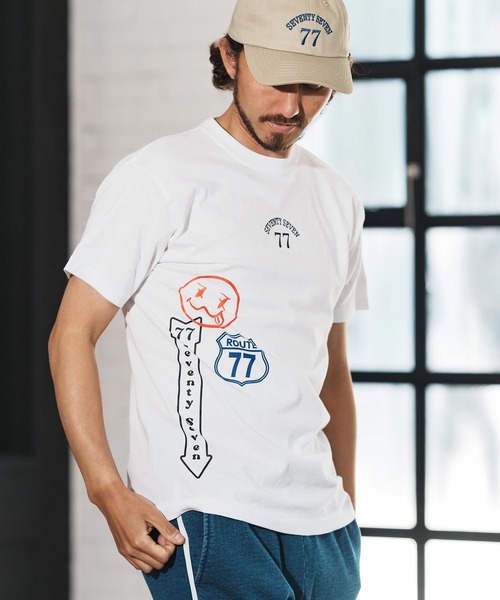 seventy seven(セブンティセブン)の「mt9671-middle onz S-S t-shirts (77mix) Tシャツ(Tシャツ/カットソー・メンズ・ホワイト/ブラック/ヘザーグレー・S/M/L/XL)」の5枚目の写真