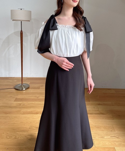 INGNI(イング)の「肩リボンバルーンスリーブオフショルブラウス/A(シャツ/ブラウス・レディース・ホワイト×ブラック/ブラック/オフホワイト/ピンク・M)」の18枚目の写真