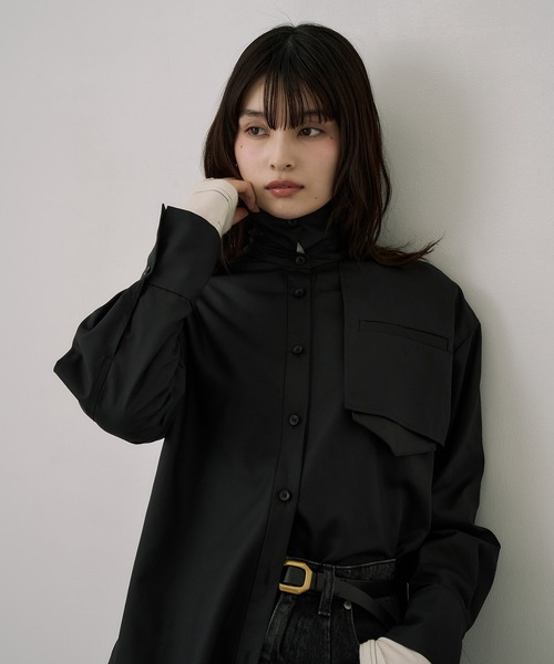 UNITED TOKYO(ユナイテッドトウキョウ)の「スタンドカラーバックボタンシャツ|ウォッシャブル/秋服/長袖/オフィスカジュアル(シャツ/ブラウス・レディース・ブラック/ベージュ・FREE)」の21枚目の写真