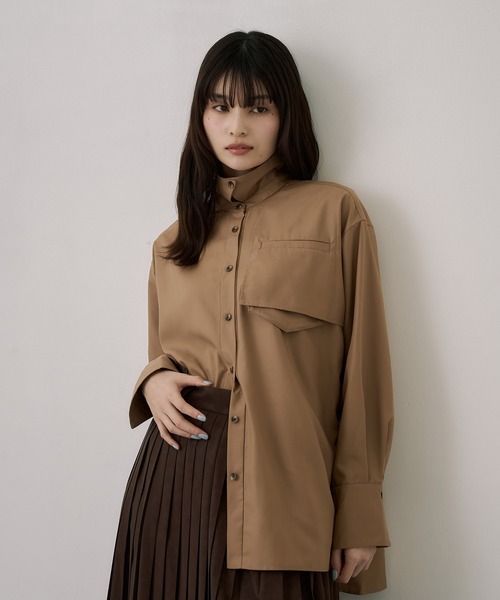 UNITED TOKYO(ユナイテッドトウキョウ)の「スタンドカラーバックボタンシャツ|ウォッシャブル/秋服/長袖/オフィスカジュアル(シャツ/ブラウス・レディース・ブラック/ベージュ・FREE)」の22枚目の写真