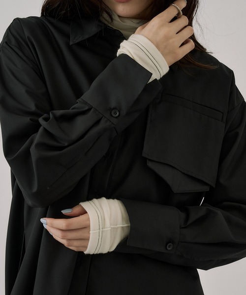 UNITED TOKYO(ユナイテッドトウキョウ)の「スタンドカラーバックボタンシャツ|ウォッシャブル/秋服/長袖/オフィスカジュアル(シャツ/ブラウス・レディース・ブラック/ベージュ・FREE)」の13枚目の写真