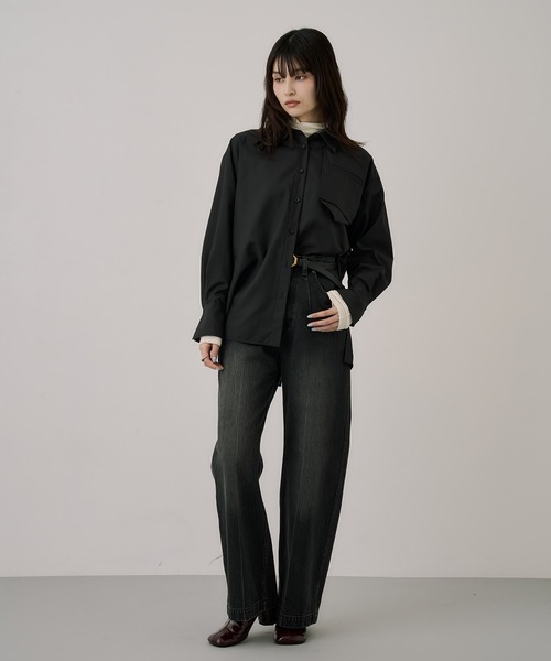UNITED TOKYO(ユナイテッドトウキョウ)の「スタンドカラーバックボタンシャツ|ウォッシャブル/秋服/長袖/オフィスカジュアル(シャツ/ブラウス・レディース・ブラック/ベージュ・FREE)」の19枚目の写真