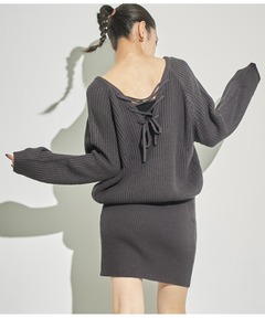 lame sweat lace up OP / ラメスウェットレースアップワンピ