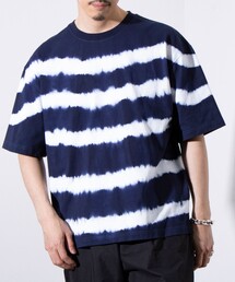 GLOSTER | 【GLOSTER/グロスター】16/-綿天竺 タイダイ染め ボーダークルーネックTシャツ(Tシャツ/カットソー)