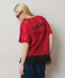 ミューラル　定価約４万　ケープフリンジトップス　赤　レッド　カットソー　レース レディースのTシャツ/カットソー（レッド/赤色系・フリンジ