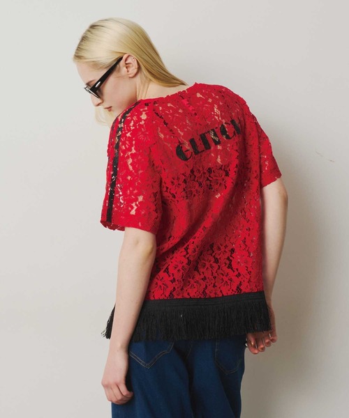 セール】フリンジヘム総レースTシャツ（Tシャツ/カットソー