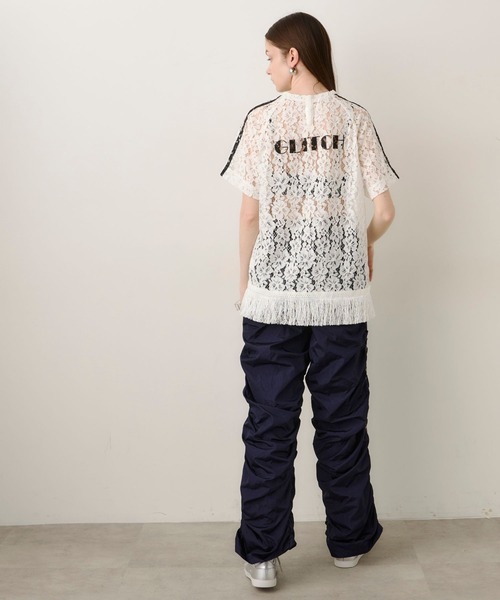 VIOLETTA(ヴィオレッタ)の「フリンジヘム総レースシアーTシャツ(Tシャツ/カットソー・レディース・ホワイト/レッド・FREE)」の8枚目の写真