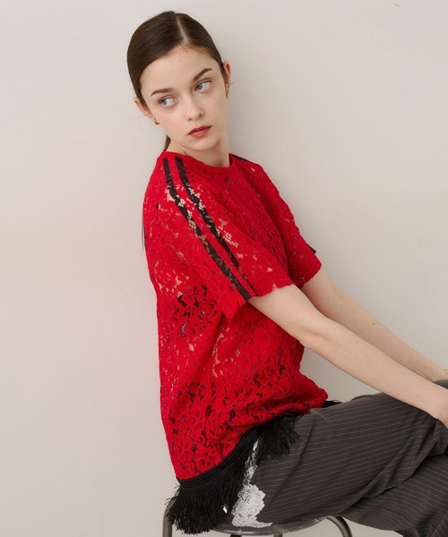 VIOLETTA(ヴィオレッタ)の「フリンジヘム総レースシアーTシャツ(Tシャツ/カットソー・レディース・ホワイト/レッド・FREE)」の15枚目の写真
