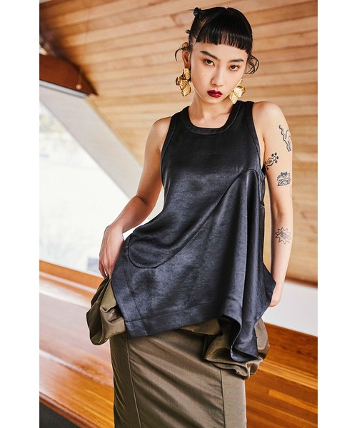 【新品】OMMO SATIN DRAPE TANK TOP セール】SATIN DRAPE TANK TOP（シャツ/ブラウス）｜OMMO