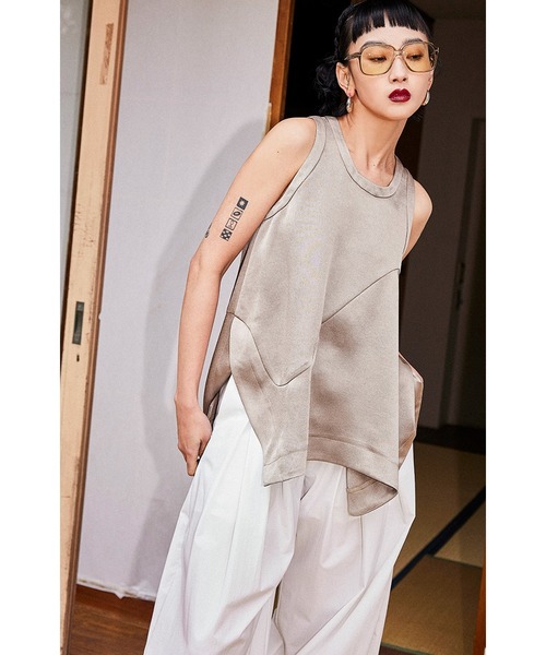 【新品】OMMO SATIN DRAPE TANK TOP セール】SATIN DRAPE TANK TOP（シャツ/ブラウス）｜OMMO（オーエム