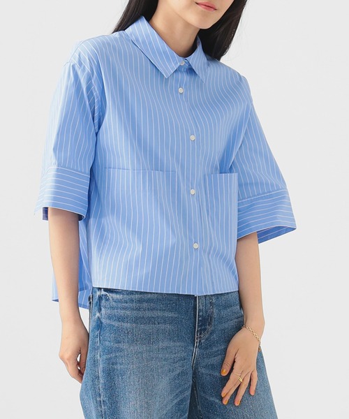 B:MING by BEAMS（ビーミングバイビームス）の「半袖 クロップド シャツ（S～M）（シャツ/ブラウス・レディース・ホワイト/その他/ネイビー・MEDIUM/SMALL）」の3枚目の写真