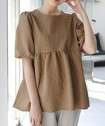 【上品に決まる】半袖ジャガードブラウス