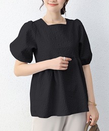 【上品に決まる】半袖ジャガードブラウス