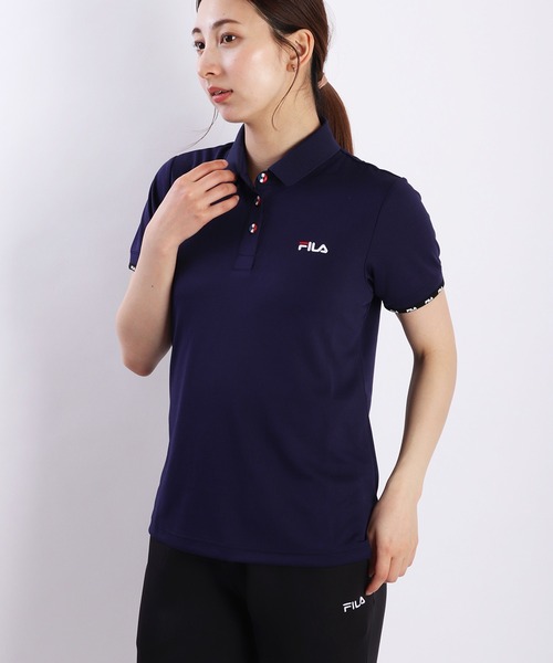 ポロシャツ ポロ ウィメンズ プレイド ジャガード ポロシャツ レディース FILA レディース ジャガードメッシュ 半袖ポロシャツ UVカット