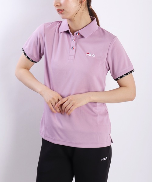ポロシャツ ポロ ウィメンズ プレイド ジャガード ポロシャツ レディース FILA レディース ジャガードメッシュ 半袖ポロシャツ UVカット