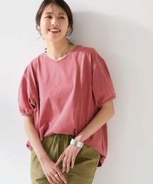 ＜大きいサイズ＞綿１００％ケミカル加工５分袖パフスリーブゆるシルエットプルオーバー