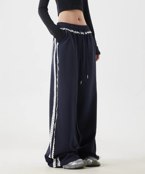 レーススウェットパンツ/バックポケットレースデザイン