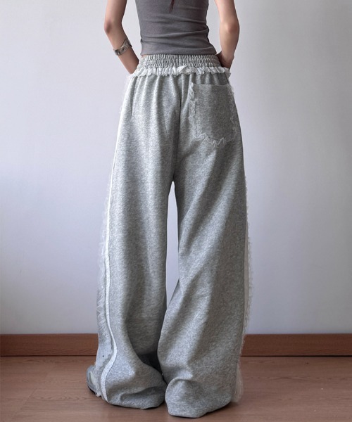 レーススウェットパンツ/バックポケットレースデザイン