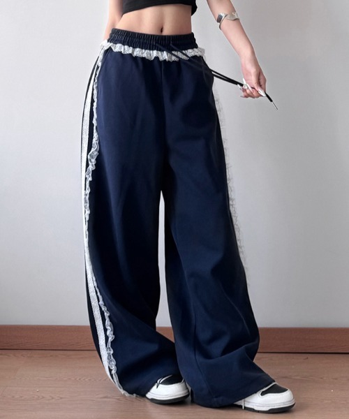 レーススウェットパンツ/バックポケットレースデザイン
