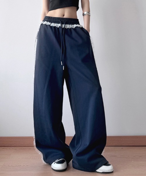 レーススウェットパンツ/バックポケットレースデザイン