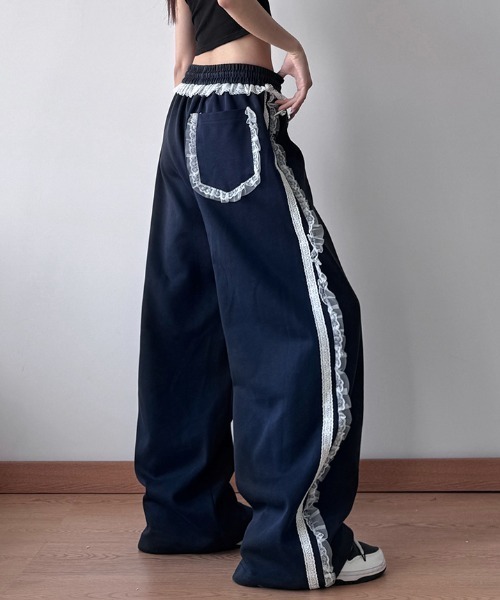 レーススウェットパンツ/バックポケットレースデザイン