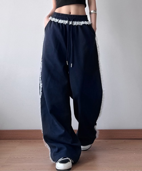 レーススウェットパンツ/バックポケットレースデザイン