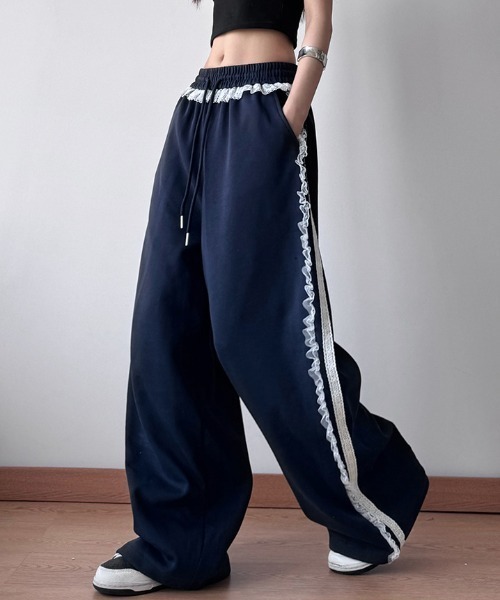 レーススウェットパンツ/バックポケットレースデザイン
