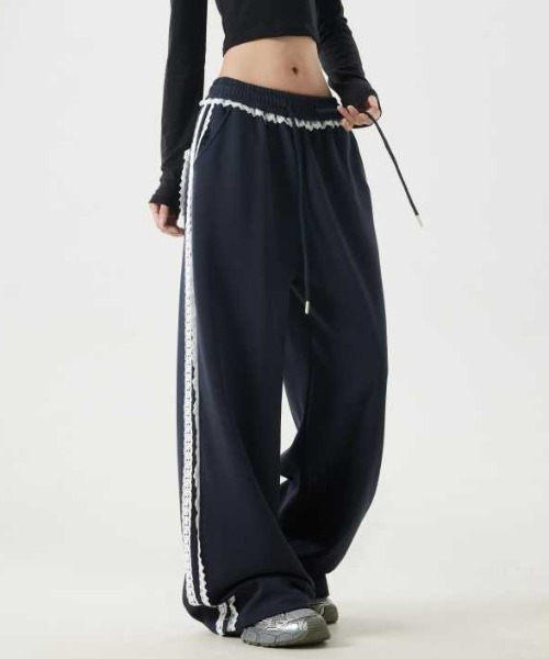 レーススウェットパンツ/バックポケットレースデザイン