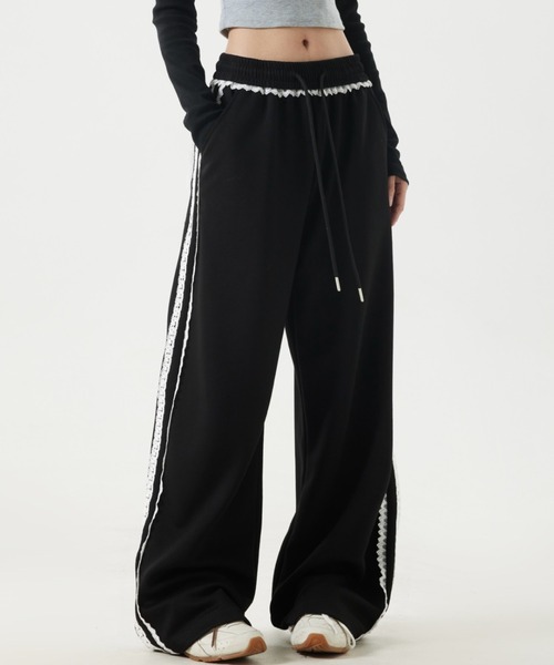 レーススウェットパンツ/バックポケットレースデザイン