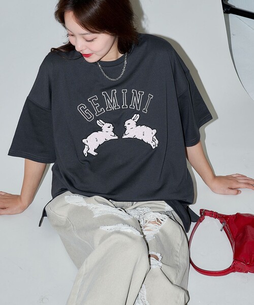 セール】PUBLUX/パブリュクス ウサギ 相良刺繍 オーバーサイズTシャツ