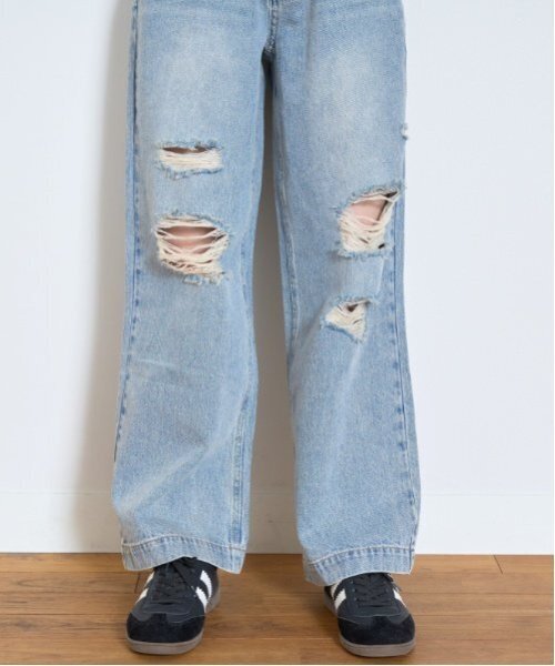 LOVETOXIC（ラブトキシック）の「【LTXC】ダメージデニムワイドパンツ（デニムパンツ・キッズ・ライトグレー/ブルー/グレー/サックスブルー・L/S/M）」の5枚目の写真