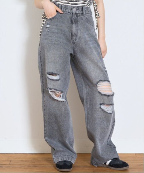 LOVETOXIC（ラブトキシック）の「【LTXC】ダメージデニムワイドパンツ（デニムパンツ・キッズ・ライトグレー/ブルー/グレー/サックスブルー・L/S/M）」の7枚目の写真