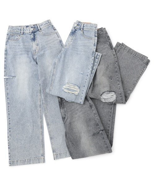 LOVETOXIC（ラブトキシック）の「【LTXC】ダメージデニムワイドパンツ（デニムパンツ・キッズ・ライトグレー/ブルー/グレー/サックスブルー・L/S/M）」の8枚目の写真