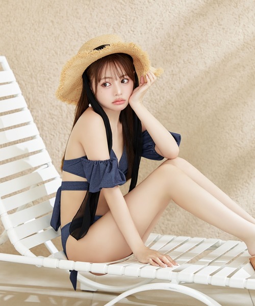 タイムセール2000円割引7月末まで！sugar nine 水着　Mサイズ オフショルデニムビキニ 2点セット【ビキニ】【水着】（水着