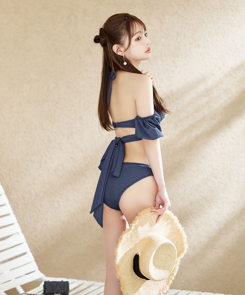 sugar nine 水着 ブルー オフショルデニムビキニ 2点セット【ビキニ】【水着】（水着